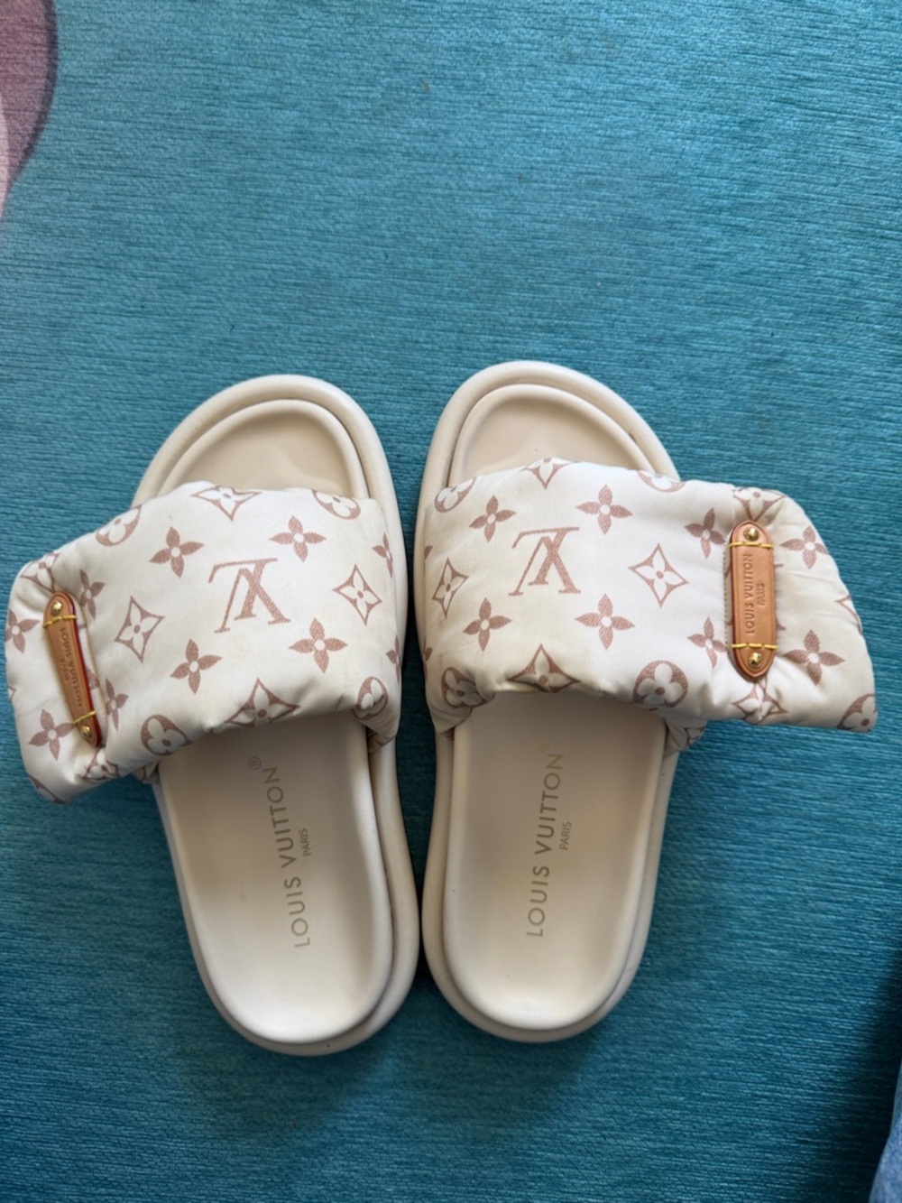 Louis Vuitton Cream Monogram Puffer Pool Slide Sandals
